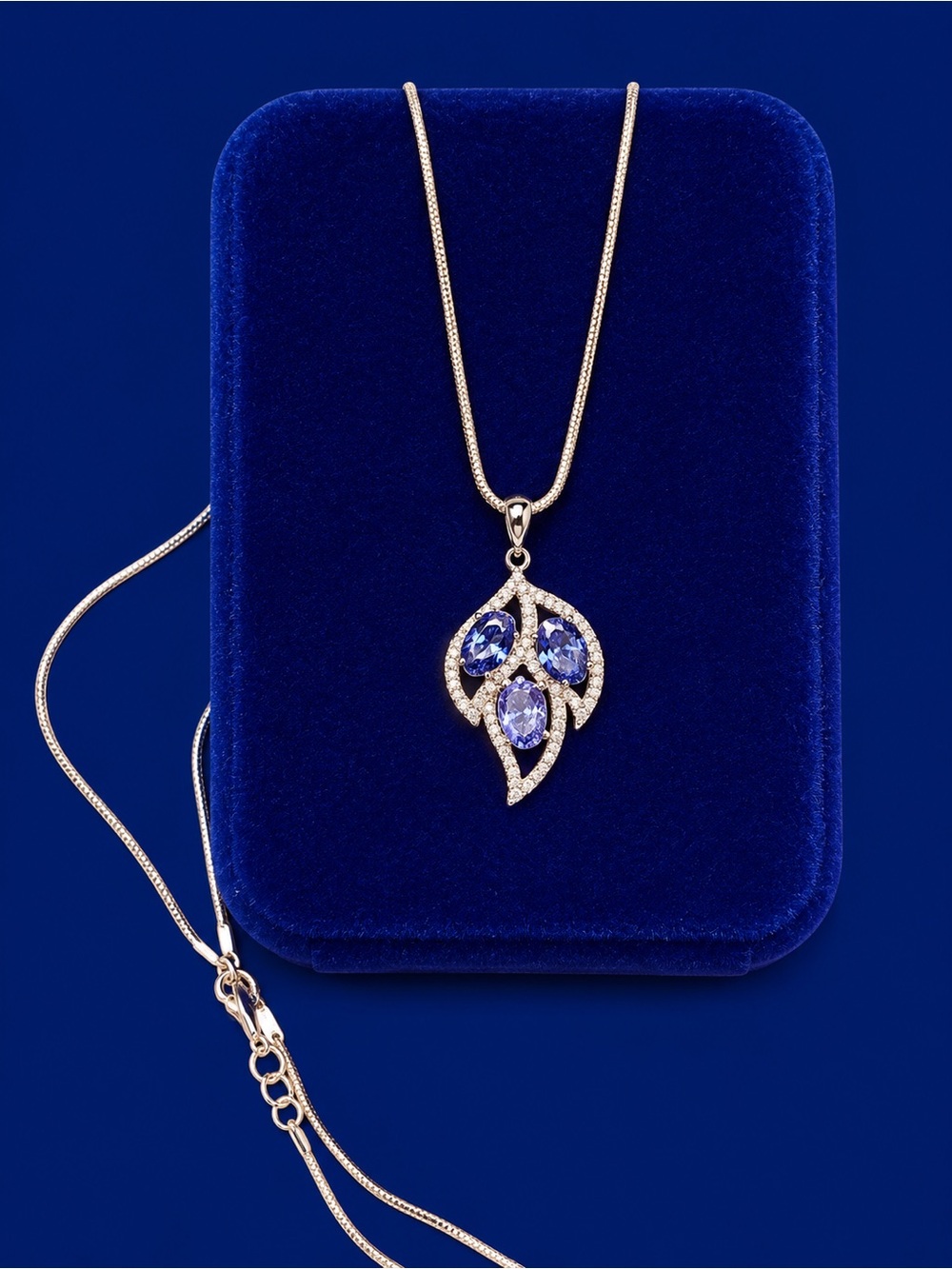 Elegant Sterling Silver Tanzanite Leaf Necklace
